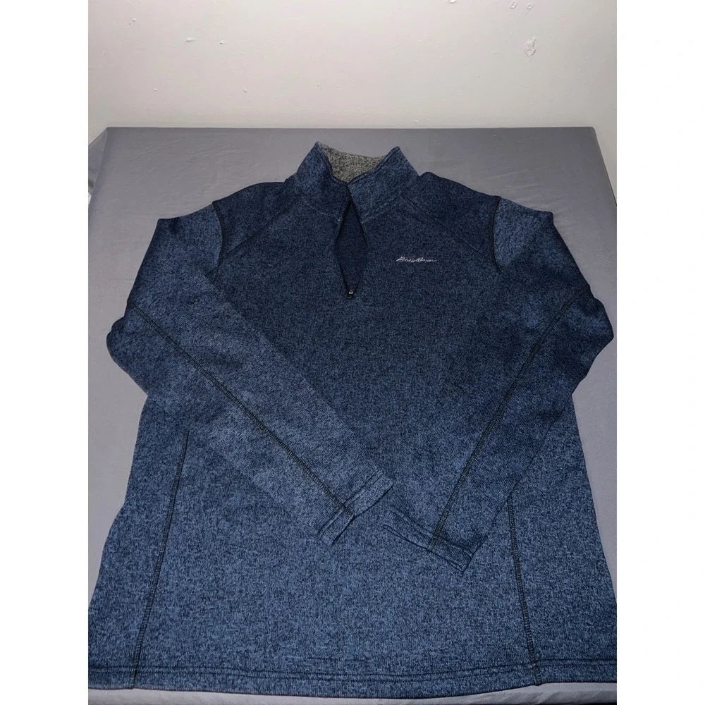 Eddie Bauer Mens XL Blue Marl Quarter Zip Pullover Sweater